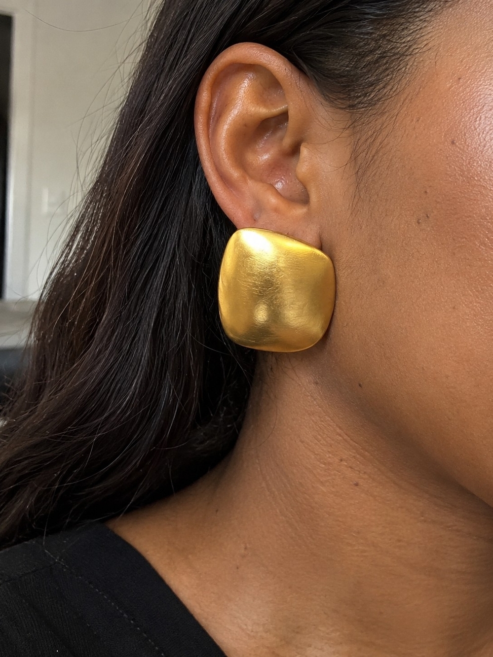 Gold Sculpted Square Clip-On Earrings - Women Jewelry